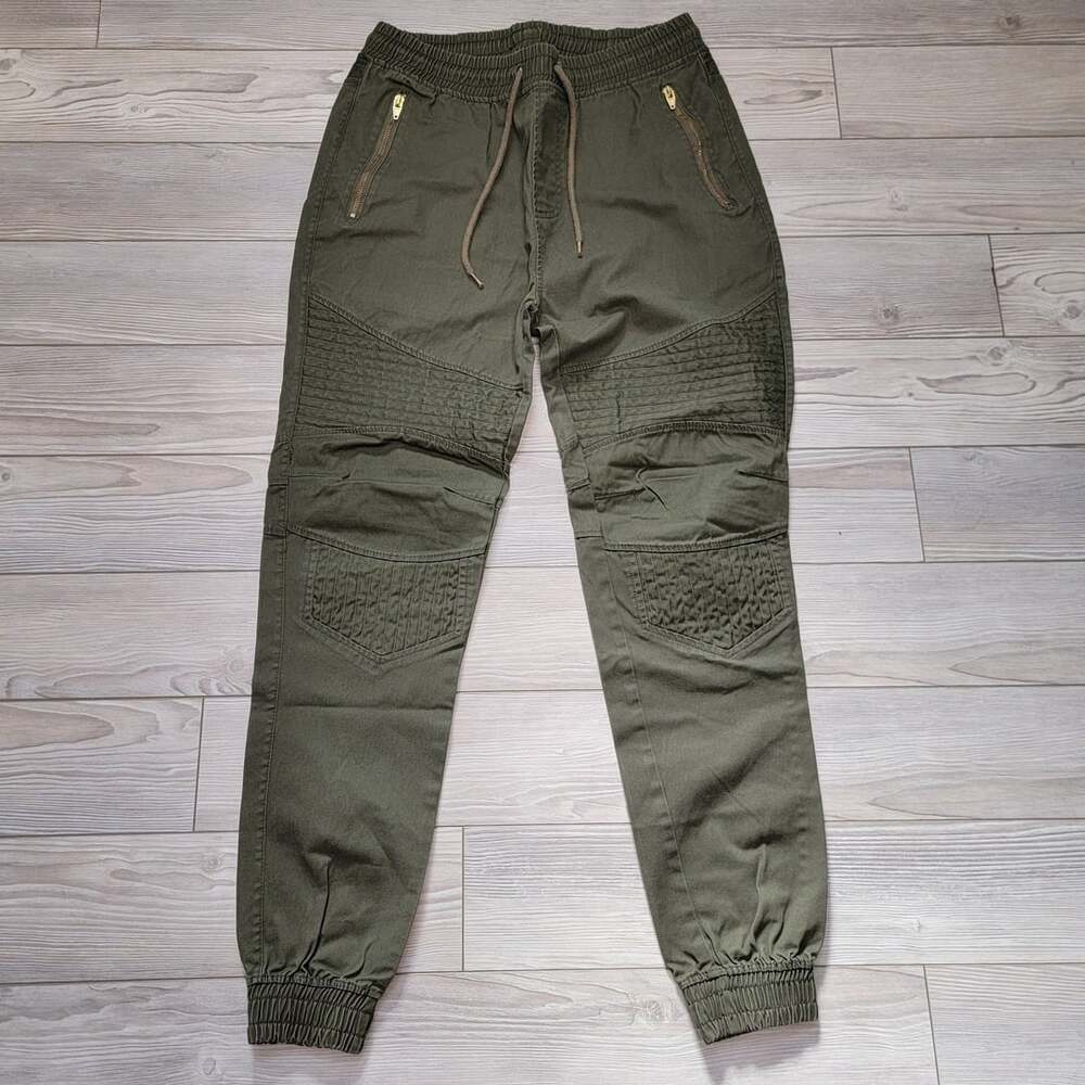 Smoke Rise Moto Ribbed Twill Stretch Biker Jogger Pants Olive Green